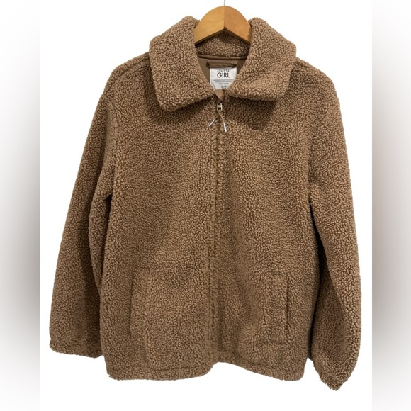 Athleta Girl Teddy Fleece Full Zip Jacket Coat in Woods Khaki - XL/14 - Picture 2 of 11